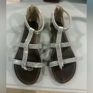 Jessica Simpson Silver Crystal T-Strap Sandals